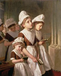 Meninas Fundidas em Oração na Capela, c.1877